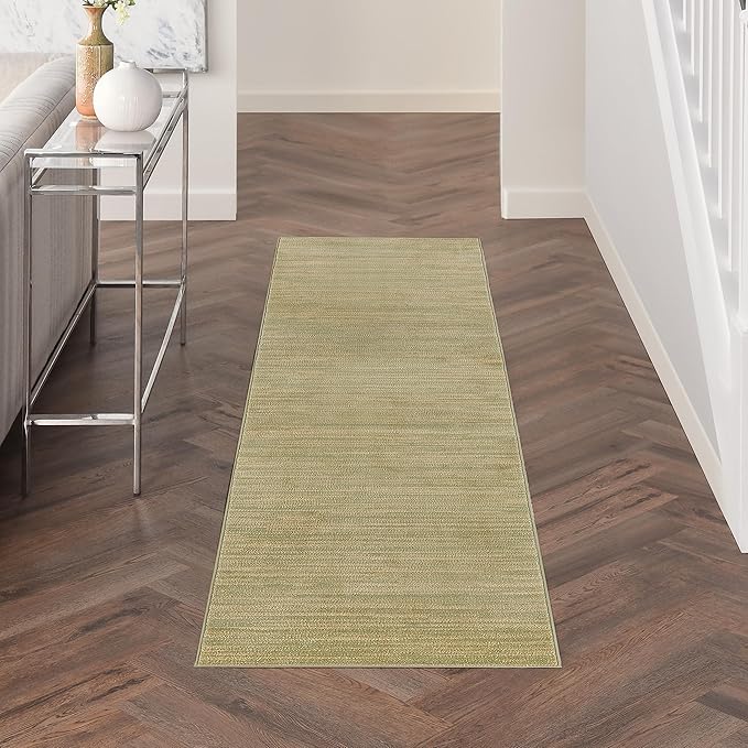 Nourison Home Essentials Indoor/Outdoor Green Gold 2' x 6' Area Rug, Easy Cleaning, Non Shedding, Bed Room, Living Room, Dining Room, Backyard, Deck, Patio (2x6)