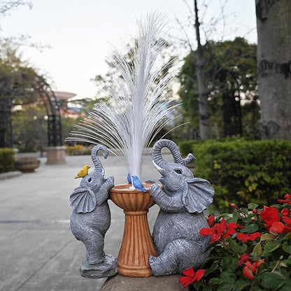 Elephant Statue Solar Garden Decor,Resin Elephant Statue and Colour Changing Optical Fiber Solar Lights,Outdoor Decor for Balcony, Garden, Patio, Yard, Lawn, Gifts for Mom Grandma