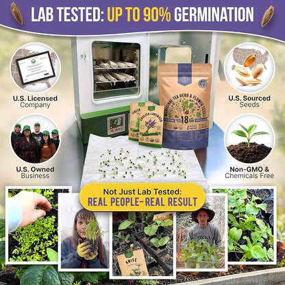 18 Medicinal Tea Herb & Flower Seeds Variety Pack - 6,100+ Non-GMO Heirloom Flower Seeds for Outdoor and Indoor Home Gardening, Including Anise, Borage, Catnip, Chamomile, Dandelion, Lavender, Sage