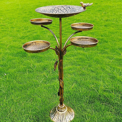33.5 "H Metal Bird Bath for Outside with 4-Bird Feeder & Cast Iron Base, BirdBaths for Outdoors,Garden Patio Decor for Yard