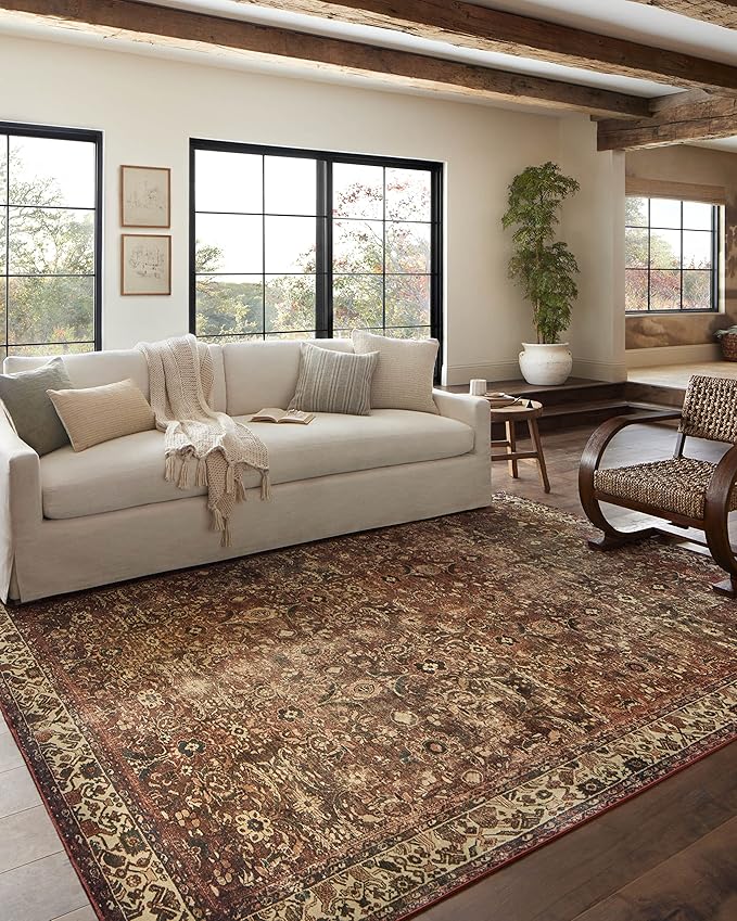 Loloi Magnolia Home by Joanna Gaines Banks Collection BAN-04 Brick/Ivory 2'-6" x 12'-0", .13" Pile Height, Machine Washable, Runner Rug