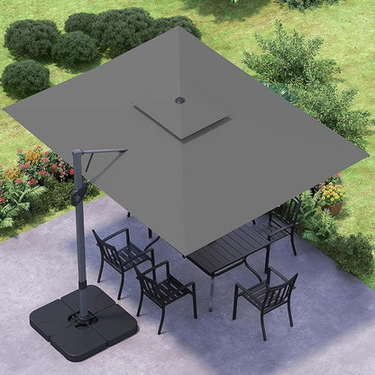GREEN PARTY 12x9 ft Cantilever Patio Umbrella with Base Included, Rectangle Offset Outdoor Umbrellas with 360° Rotation, 5-Year-Non-Fading Hanging Pool Umbrella for Garden Deck Poolside - Grey