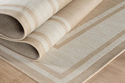 Beverly Rug Outdoor Rug 8x10 Modern Bordered Area Rugs for Indoor and Outdoor Patio Deck Porch Garden Waterproof Weather Sun Resistant Washable Outside Carpet (8 x 10 Beige)
