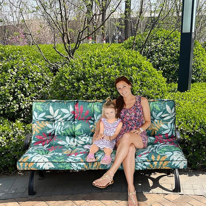 Swing Replacement Seat Cushions, 2-3 Seater Bench Cushions for Outdoor Furnitur with Backrest, Garden Recliner Seat Cushions Waterproof Sofa Pads (Green Flowers, 55x40in)