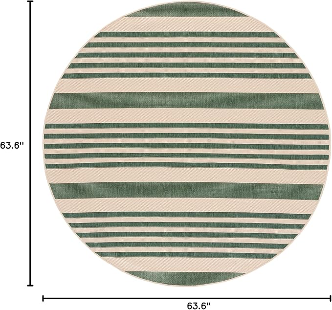 SAFAVIEH Washable Rug Outdoor Courtyard Collection - 5'3" Round, Beige & Dark Green, Non-Shedding & Easy Cleaning, Ideal for Patio, Backyard, Mudroom (CY6062-322)