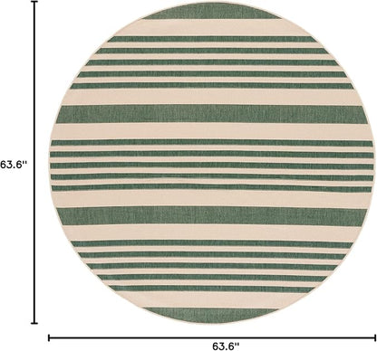 SAFAVIEH Washable Rug Outdoor Courtyard Collection - 5'3" Round, Beige & Dark Green, Non-Shedding & Easy Cleaning, Ideal for Patio, Backyard, Mudroom (CY6062-322)