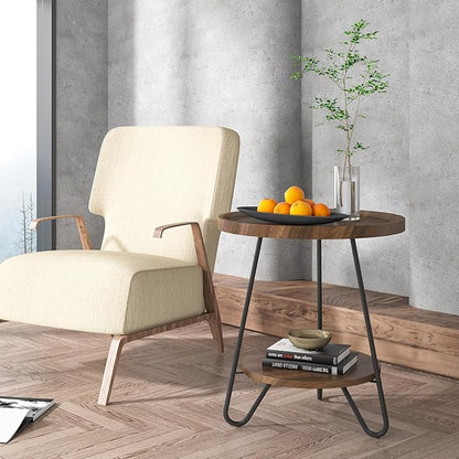 Tribesigns Set of 2 Round Side Table, 2-Tier End Table with Metal Legs, Modern Industrial Beside Table, Small Accent Table Snack Table for Living Room, Bedroom, Small Space, Brown