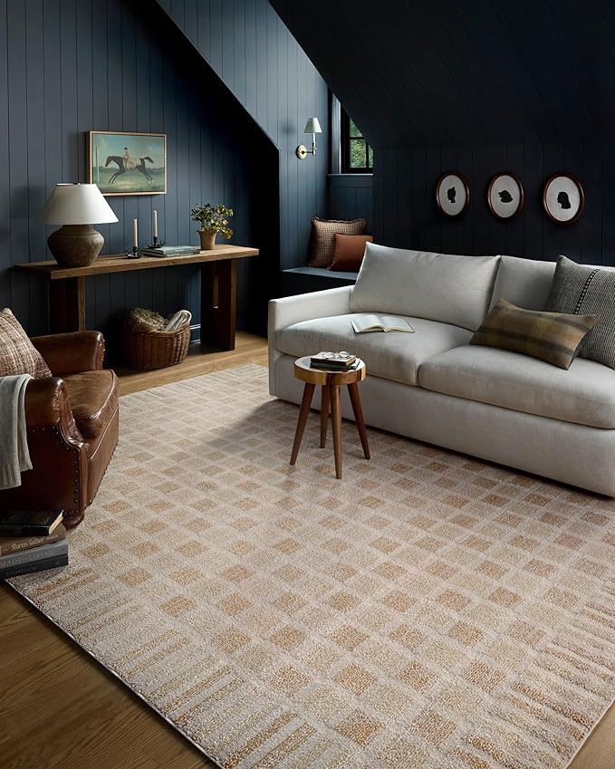 Loloi Chris Loves Julia Calvin Collection CLV-03 Bone/Natural 2'-7" x 10'-0" Runner Rug Checkered Neutral Soft Living Room Bedroom Carpet
