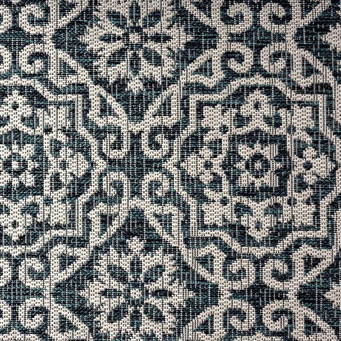 Nicole Miller New York Patio Country Danica Transitional Geometric Indoor/Outdoor Area Rug, Navy Blue/Ivory , 7'9"x10'2"