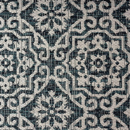 Nicole Miller New York Patio Country Danica Transitional Geometric Indoor/Outdoor Area Rug, Navy Blue/Ivory , 7'9"x10'2"