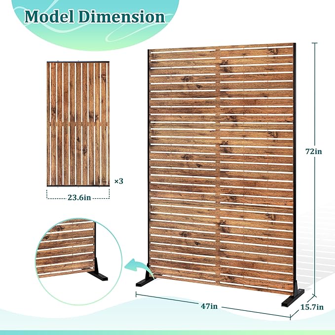 Metal Privacy Screen Outdoor Privacy Screen, Freestanding Fence Panel for Outside, 72''H×47''W, Decorative Screen Panel for Backyard/Patio/Deck