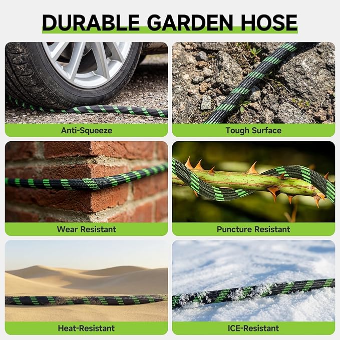 Garden Hose 75 ft Flexible Water Hose Non-Expanding Lightweight Kink-Free Hoses Durable Leak-Proof High Pressure Pipe with 3/4” Brass Fitting 10 Function Nozzle for Outdoor Yard Lawn Car Wash