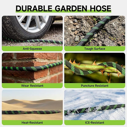 Garden Hose 25 ft Flexible Water Hose Non-Expanding Lightweight Kink-Free Hoses Durable Leak-Proof High Pressure Pipe with 3/4” Brass Fitting 10 Function Nozzle for Outdoor Yard Lawn Car Wash