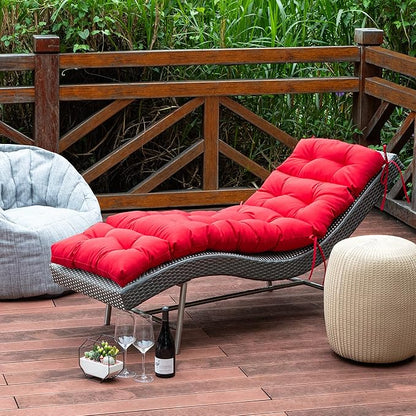 ARTPLAN Outdoor Chasie Lounge Tufted Thick Cushion with Ties,Replacement Wicker Chair Cushion for Paito Fruniture,72x22x4inches,All Weather,Red