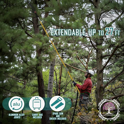 Pole Saws for Tree Trimming, 7.3-27 ft Extendable Tree Trimmers Long Handle Pruner, Sharp Steel Blade and Scissors High Branches Trimming, Tree Pruner, Tree Saw (7.3-27 ft)