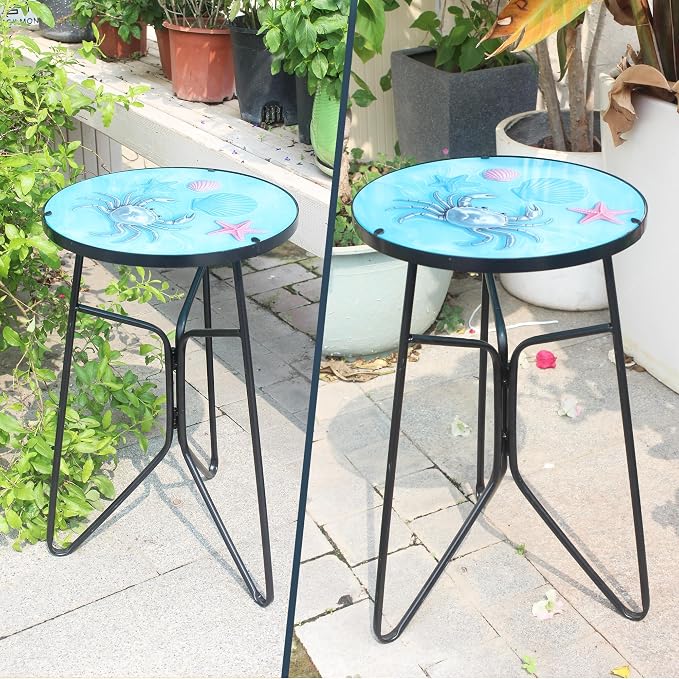 12 Inch Folding Outdoor Side Tea Table,Crabs and Shells Coffee Tables, Plant Tables Indoor,Garden or Living Room Decor Afternoon Tea Dinner Table, Simple Assembly Cast Iron Plant Stand