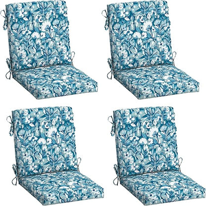 Arden 4-Pack Outdoor Patio Dining Chair Cushion, 20x44, Rain-Proof Seat Pad, Fade-Resistant Outdoor Cushion Aqua Blue Fusion Floral