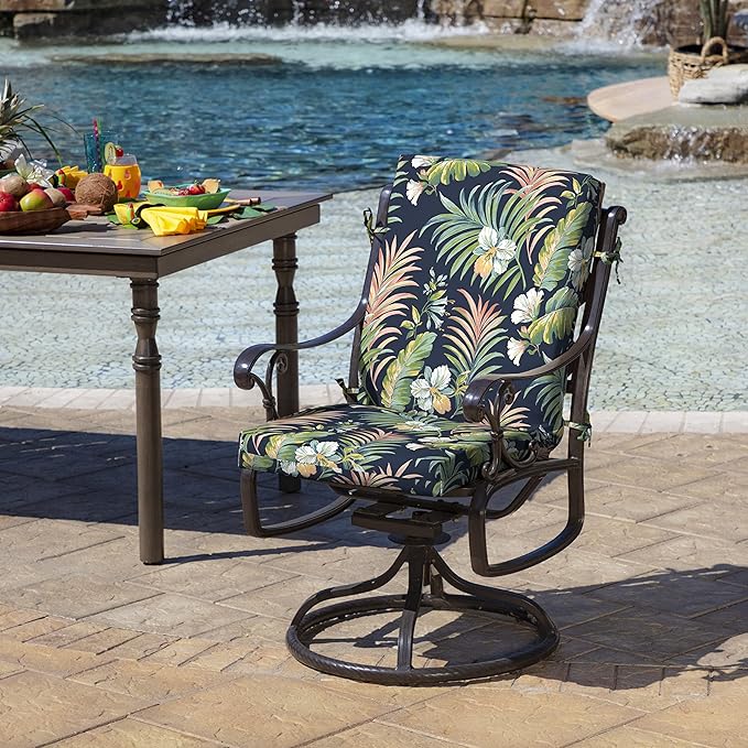 Arden 4-Pack Outdoor Patio Dining Chair Cushion, 20x44, Rain-Proof Seat Pad, Fade-Resistant Outdoor Cushion Simone Blue Tropical