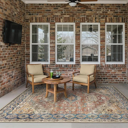 GENIMO Outdoor & Indoor Area Rug 9'x12', Waterproof, Non-Shedding, Easy Cleaning, Boho Mat for Patio, Living Room, Balcony, Dining Room, RV, Deck, Bedroom, Camping, Outside Carpet,Antique Red