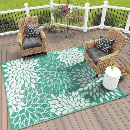 Anidaroel Outdoor Rugs 6x9ft for Patios Clearance Waterproof, Reversible Tropical Plastic Straw Camping Mat Outside Rug, Large Outdoor Area Rug for RV, Porch, Deck, Balcony, Picnic(6'x9')