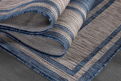 Beverly Rug Outdoor Rug 6x9 Modern Bordered Area Rugs for Indoor and Outdoor Patio Deck Porch Garden Waterproof Weather Sun Resistant Washable Outside Carpet (6 x 9 Navy)