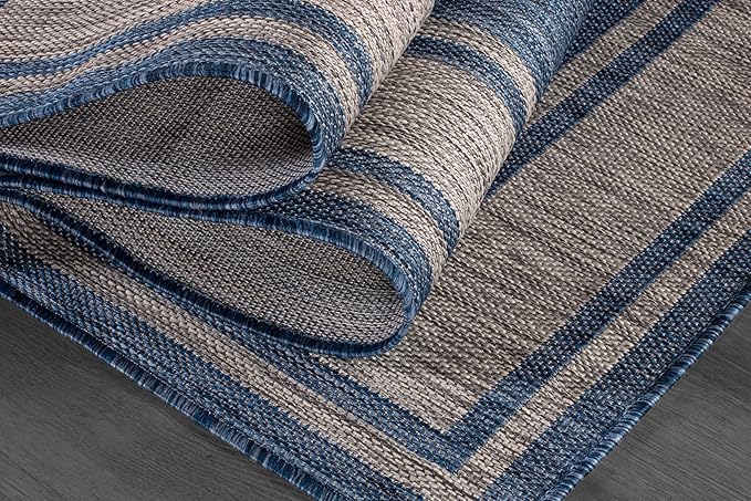 Beverly Rug Outdoor Rug 8x10 Modern Bordered Area Rugs for Indoor and Outdoor Patio Deck Porch Garden Waterproof Weather Sun Resistant Washable Outside Carpet (8 x 10 Navy)