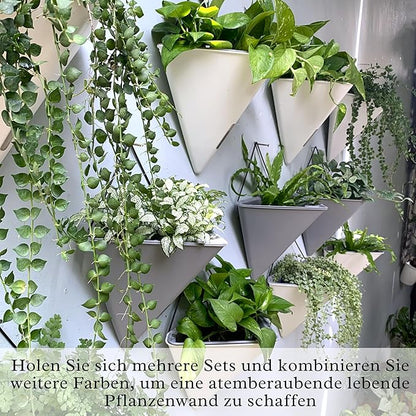 LaLaGreen Wall Planters for Indoor Plants - 4 Pack, 12 Inch Large Self Watering Black Geometric Hanging Flower Vase Vessel with Metal Hanger, Modern Stylish Wall Mounted Succulent Pot Holder Decor