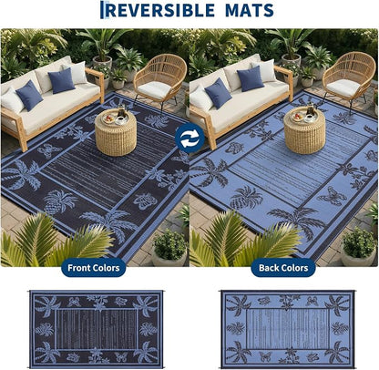 Garvee Outdoor Rug 9x12 Waterproof for Patios, Reversible Plastic Straw Rug, Tropical Leaf Indoor Outdoor Rugs, Large Area Rug for RV, Camping, Deck, Picnic Mat, Outside Carpet