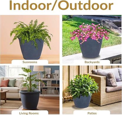 Sunnydaze 24-Inch Anjelica Large Plastic Pot for Plants - Double-Walled Outdoor Polyresin Round Planter Porch Pot with Drillable Drainage Holes - Slate - 2pk