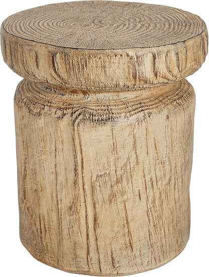Christopher Knight Home Pawn 17" H MGO Outdoor Side Table with Tree-Stump Design, Patio Decorative Wood-Like Texture End Table, Round Top Lightweight Concrete Garden Stool, No Assembly, Natural