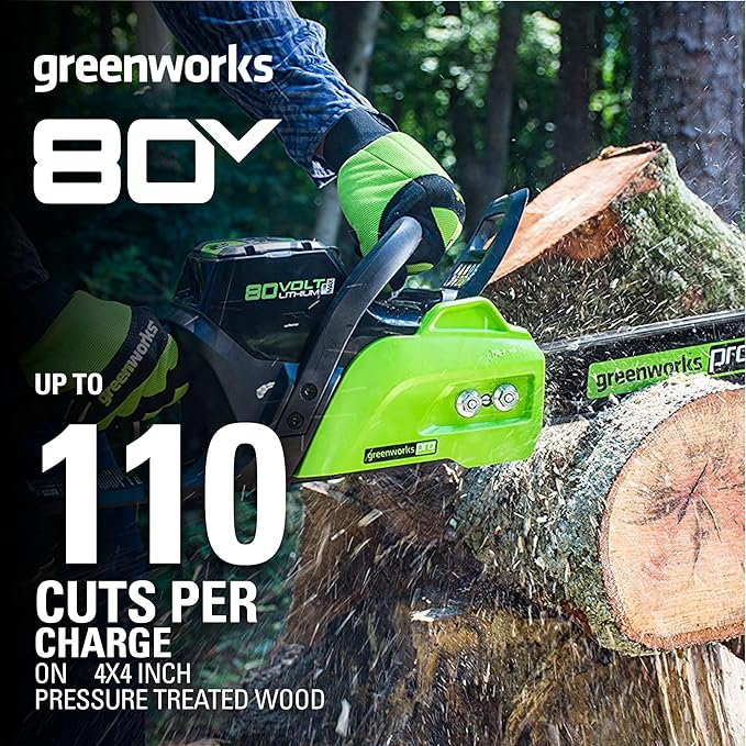 Greenworks 80V 16" Brushless Cordless Chainsaw (Great For Tree Felling, Limbing, Pruning, and Firewood / 75+ Compatible Tools), 2.0Ah Battery and Charger Included