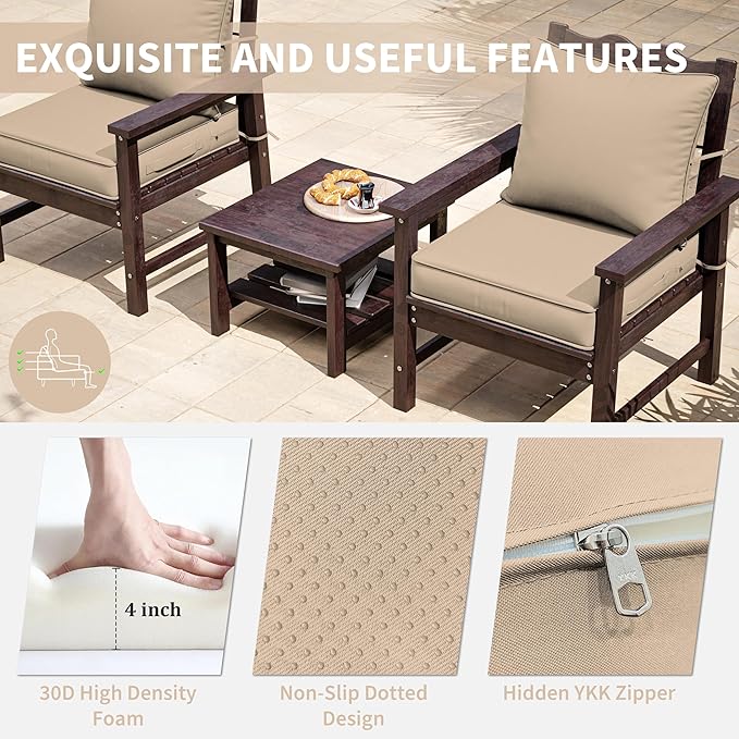 Premium Outdoor Seat Cushion Chair Cushions for Patio Furniture 22 L X 24 W X 4 H Waterproof & Fade Resistant Deep Seat and Backrest Cushion Set with Removable Covers for Chair, Sofa