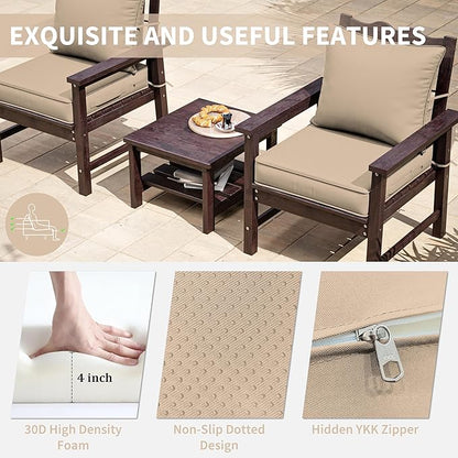 Premium Outdoor Seat Cushion Chair Cushions for Patio Furniture 22 L X 24 W X 4 H Waterproof & Fade Resistant Deep Seat and Backrest Cushion Set with Removable Covers for Chair, Sofa