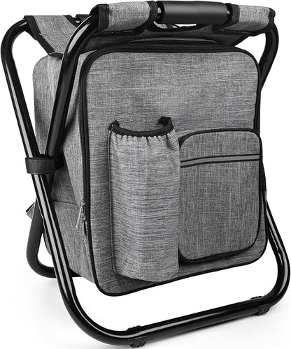 Kikerike Backpack Stool Cooler Chair Heavy Duty 300 LBS Max Load Portable Lightweight Stool Backpack Folding Fishing Cooler Seat for Camping Hunting Fishing - Gray