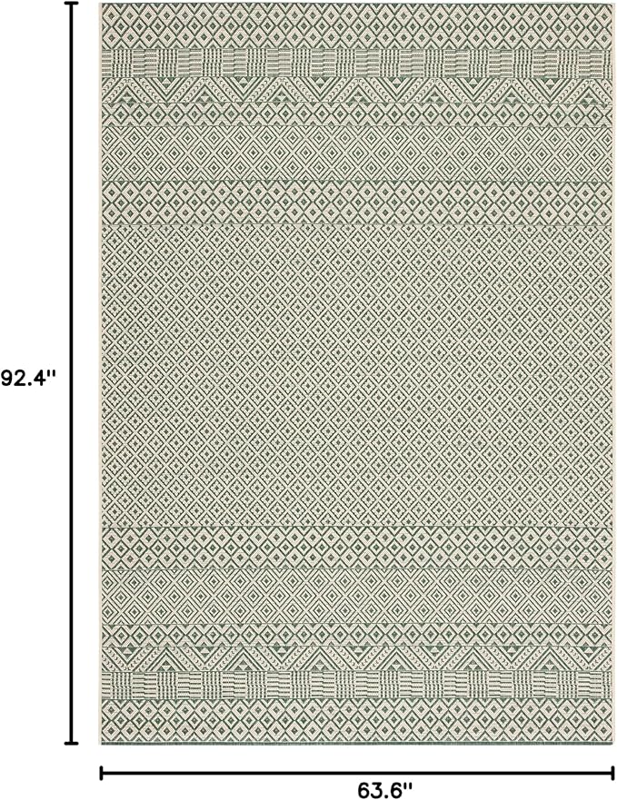 SAFAVIEH Washable Rug Outdoor Courtyard Collection - 5'3" x 7'7", Dark Green & Beige, Non-Shedding & Easy Cleaning, Ideal for Patio, Backyard, Mudroom (CY6235-32212)