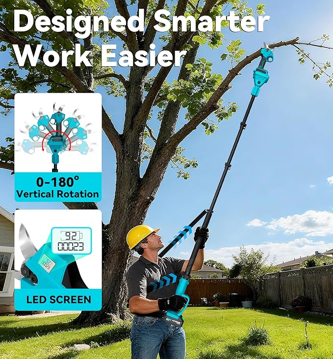 2-in-1 Pole Pruning Shears, 1.4" Cutting Diameter Cordless Electric Pole Pruners - Brushless Motor, 2x4.0Ah Batteries, Extra SK5 Blade, 4 Modes Adjustable Branch Cutter for Garden & Flower (Yellow)