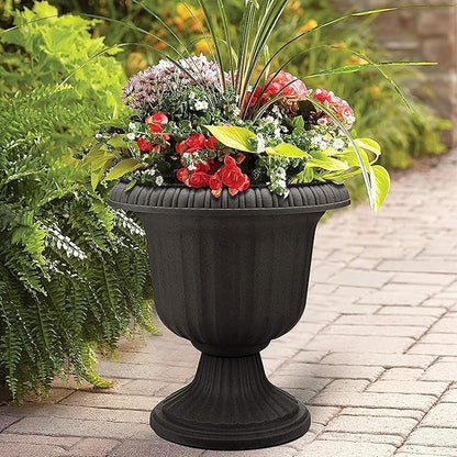 Southern Patio Lightweight 19 Inch Round Outdoor Utopian Urn Accent Pot for Large Sized Flower Plants with UV Coated Finish, Black