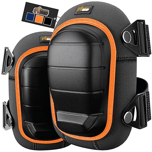 GORILLA GRIP Knee Pads for Work, All Day Comfort Gel Cushion and Soft Foam for Men and Women, Slip Resistant Heavy Duty Hard Cap, Adjustable Straps for Flooring, Construction and Gardening, Orange