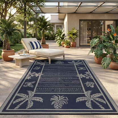 Garvee Outdoor Rug 8x10 Waterproof for Patios, Reversible Plastic Straw Rug, Tropical Leaf Indoor Outdoor Rugs, Large Area Rug for RV, Camping, Deck, Picnic Mat, Outside Carpet