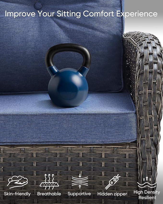 HUMMUH 7-Piece Outdoor Patio Furniture with Fire Pit Set,Wicker Patio Sofa Set Outdoor Rocking Chairs with Ottomans for Backyard,Poolside,Deck