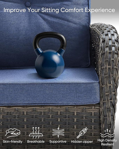 HUMMUH 7-Piece Outdoor Patio Furniture with Fire Pit Set,Wicker Patio Sofa Set Outdoor Rocking Chairs with Ottomans for Backyard,Poolside,Deck