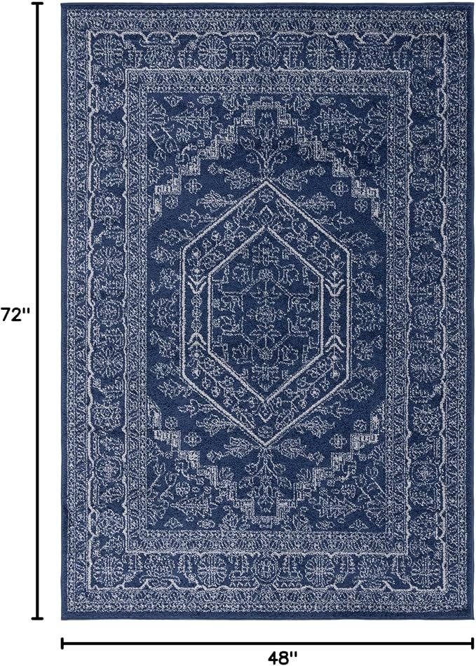 SAFAVIEH Adirondack Collection Accent Rug - 4' x 6', Navy & Ivory, Oriental Medallion Design, Non-Shedding & Easy Care, Ideal for High Traffic Areas in Entryway, Living Room, Bedroom (ADR108N)