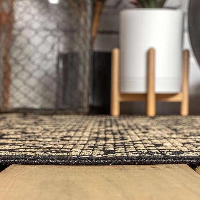 JONATHAN Y Vintage Filigree Indoor Outdoor Area Rug 4X6 Black/Khaki, Madrid Textured Weave for Backyard, Patio, Porch, Easy-Cleaning, High Traffic, Pet-Friendly, Non-Shedding (SMB107A-4)