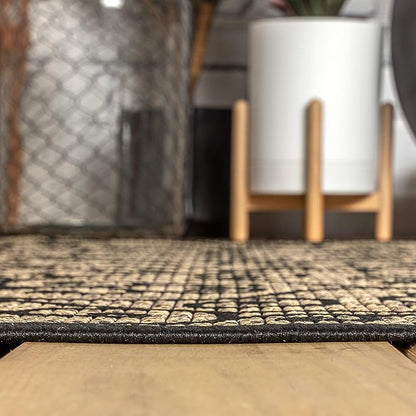 JONATHAN Y Vintage Filigree Indoor Outdoor Area Rug 4X6 Black/Khaki, Madrid Textured Weave for Backyard, Patio, Porch, Easy-Cleaning, High Traffic, Pet-Friendly, Non-Shedding (SMB107A-4)