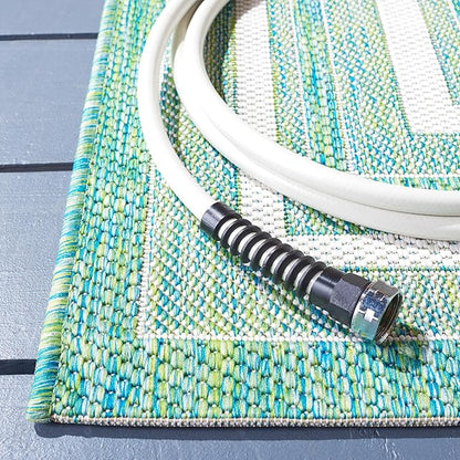 SAFAVIEH Washable Rug Outdoor Courtyard Collection - 4' Square, Ivory & Green, Non-Shedding & Easy Cleaning, Ideal for Patio, Backyard, Mudroom (CY8475-55712)