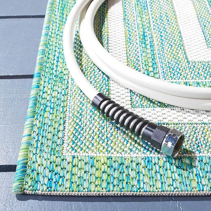 SAFAVIEH Washable Rug Outdoor Courtyard Collection - 10' x 14', Ivory & Green, Non-Shedding & Easy Cleaning, Ideal for Patio, Backyard, Mudroom (CY8475-55712)