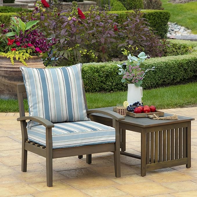 Arden Outdoor Deep Seat Cushion Set (4-Pack), 22 in x 24 in, Weather-Proof, Rain-Proof, Fade Resistant Patio Cushion for Chair, Sofa, and Couch French Blue Linen Stripe