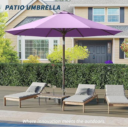PatioKingdom 10FT Patio Umbrella with Push Button Tilt and Crank, Outdoor Market Umbrella with 8 Fiberglass Ribs, UV Protection Table Umbrella for Pool,Backyard,Garden,Deck(Taro Purple, 10FT)