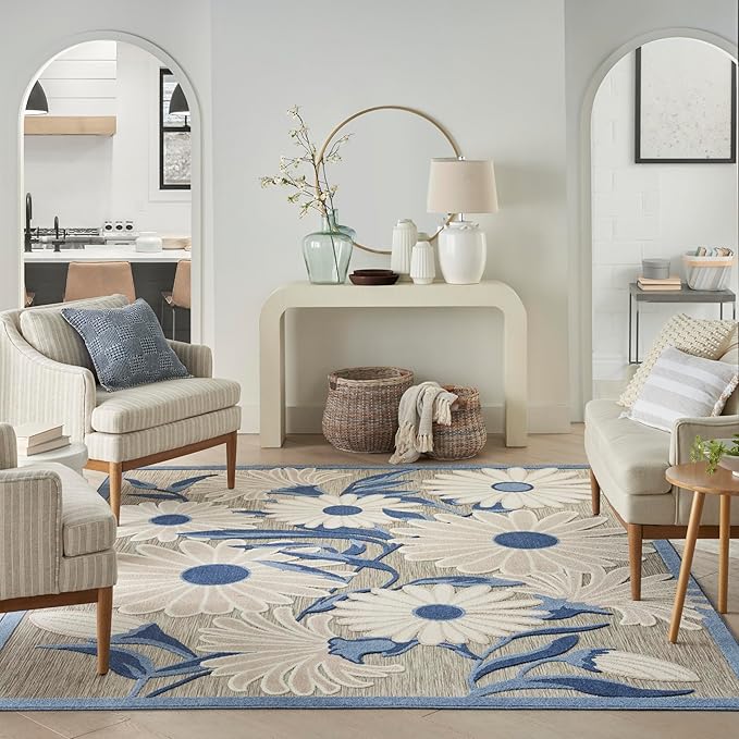 Nourison Home Aloha 108x144 Contemporary Fabric Rug in Blue/Gray Finish