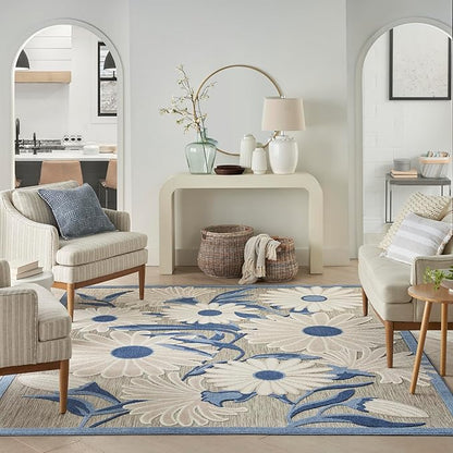 Nourison Home Aloha 108x144 Contemporary Fabric Rug in Blue/Gray Finish